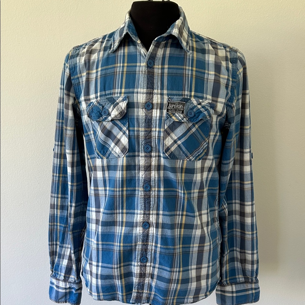 Superdry Blue and White Plaid Casual Shirt